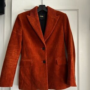 Maje orange peak lapel corduroy blazer jacket